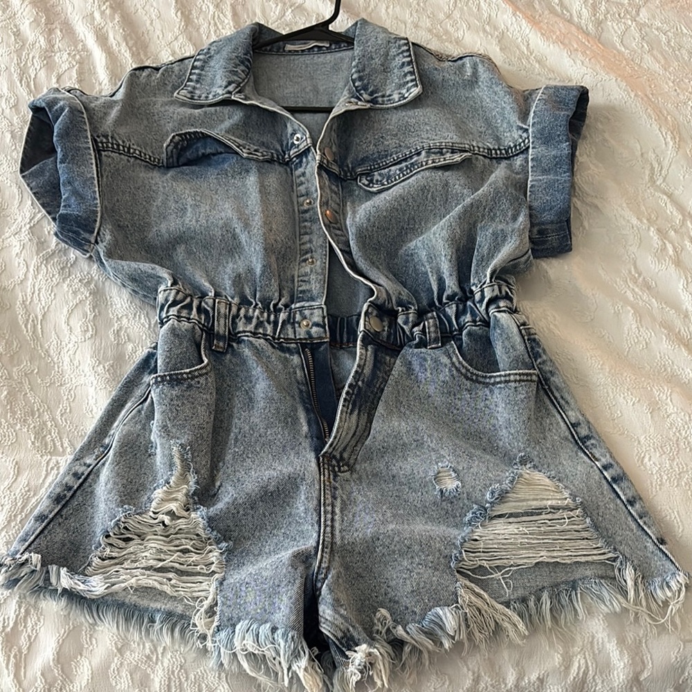 Denim Distressed Romper
